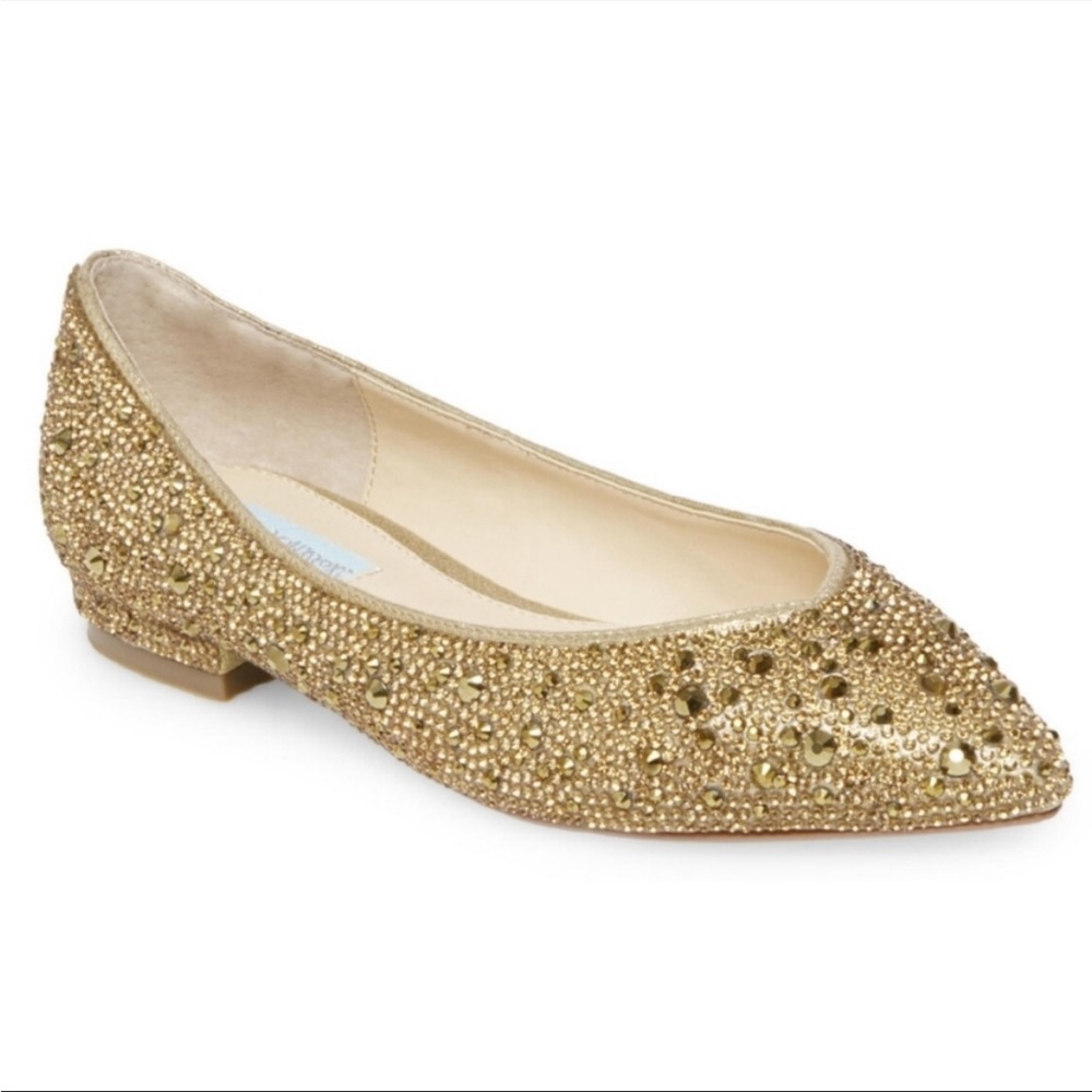 Betsy Johnson Size 6 Jude Gold Evening Bejeweled Pointed Flats NWOB